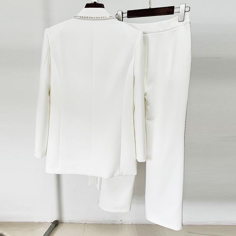 2026 High Street Spring Fashion: Rhinestone Suit Jacket & Trousers Scarf Set for Women