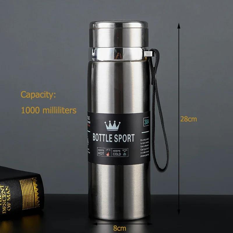 1000ml Thermal Water Bottle with Handle Vacuum Double Sports Bottle for Water Tea Coffee Insulation Cup Large Capacity Portable