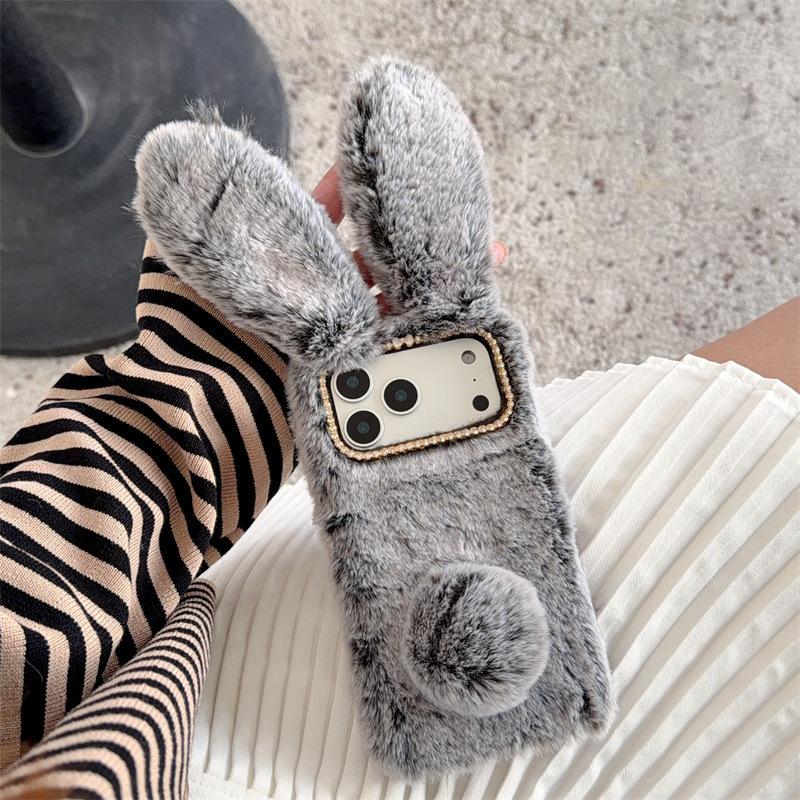 3D Süße Hasenohren Warme Flauschige Plüsch-Hasen Handyhülle Für iPhone 17 Air 16 15 14 13 12 11 Pro Max XS XR X Plus Stoßfeste Hülle