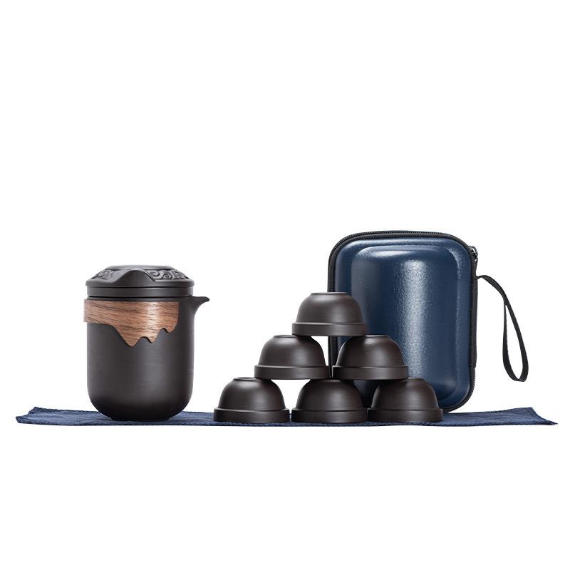High-end Purple Sand Travel Tea Set, Outdoor Travel Portable Express Customer, One Pot of Six Cups, Commemorative Business Holiday Gifts