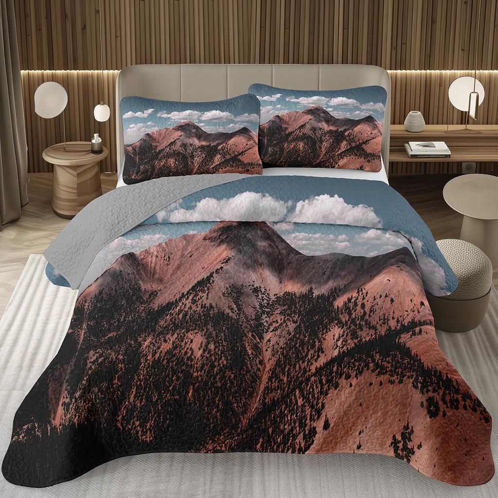 Mountain Bedspread Queen/Twin, Natural Landscape Coverlet Set for Boys Girls Adults Room Decor, Soft Polyester Quilted Bedding