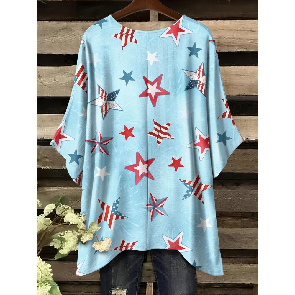 Bohemian Top for Women Elegant Colour Floral Graphics Design Round Neck Irregular Hem Women Casual Fashion Women Vacation Tops