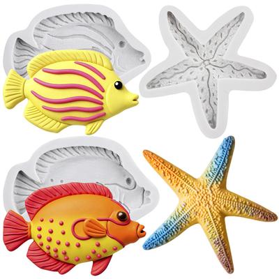 Starfish Fish Silicone Molds Clown Fish Fondant Mold Cake Decorating Tools Cupcake Topper Chocolate Candy Craft Gum Paste Polymer Clay