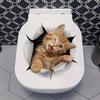 Lustige Orange Katze, die aus einem Loch schaut, Toilettenaufkleber, Wasserdichte Selbstklebende Dekoration für Toilettendeckel Badezimmerdekoration