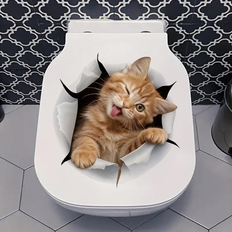 Lustige Orange Katze, die aus einem Loch schaut, Toilettenaufkleber, Wasserdichte Selbstklebende Dekoration für Toilettendeckel Badezimmerdekoration
