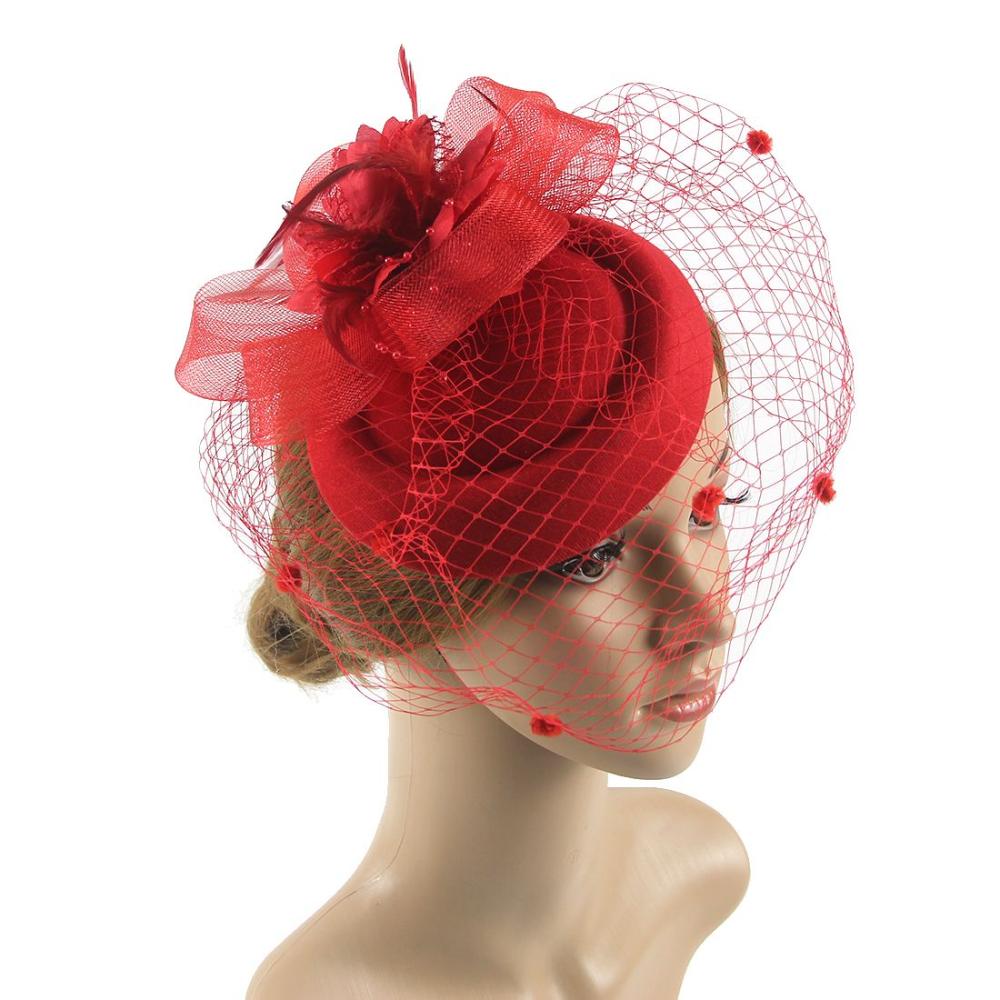 Retro Fascinators Hat Women Flower Mesh Sinamay Feathers Fedoras Hat Headband Hair Clip Cocktail Tea Party Headwewar