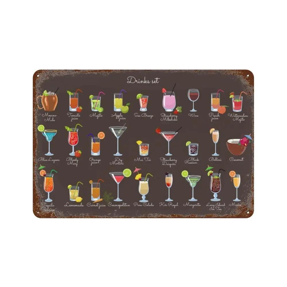 Vintage Fruit Juice Mojito Aperol Spritz Posters and Sangria Drink Negroni Metal Tin Sign Plaque Club Bar Home Decor Wall Pla