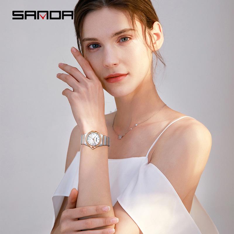 Sanda Luxury Women's Quartz Wristwatch - Lightweight, Trendy, Diamond Inlaid, Casual, Waterproof.