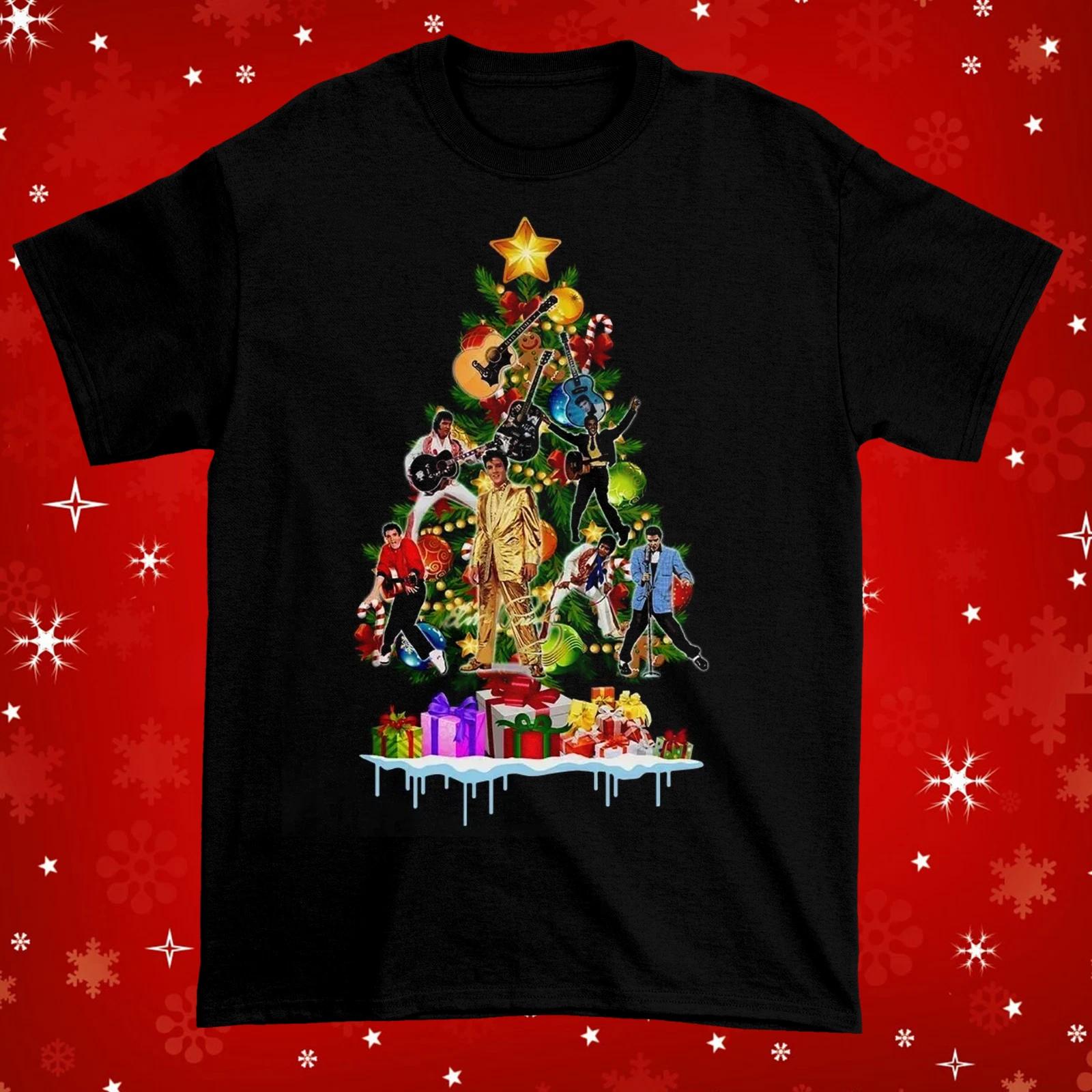 

Elvis Presley Christmas Tree Shirt Short Sleeve Black Unisex S-5XL 1C200 3XL