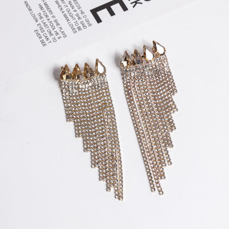 925 Silver Needle Multifaceted Chain Tassel Earrings with Diamonds for Women - European and American Statement Jewelry