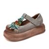 Fashion GKTINOO Retro Round Toe Thick Soled Shoes For Spring And Summer 2025 New Genuine Leather Flower Women's Flat Platform Shoes