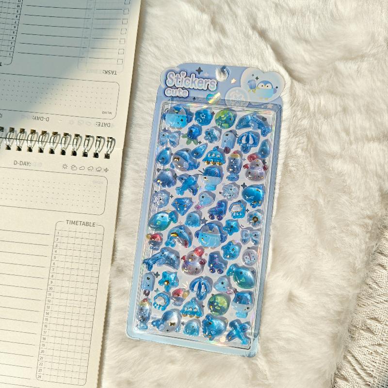 3D Shiny Crystal Stickers, Cute Cartoon Decals for Kids Scrapbook Journal DIY Craft