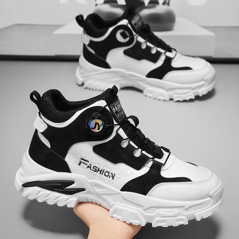 Herren High-Top Sneaker: Herbst Neu, Trendig, Vielseitig, Dicksohlig, Höhenverstärkende Lässige Dad-Schuhe mit Drehknopf.