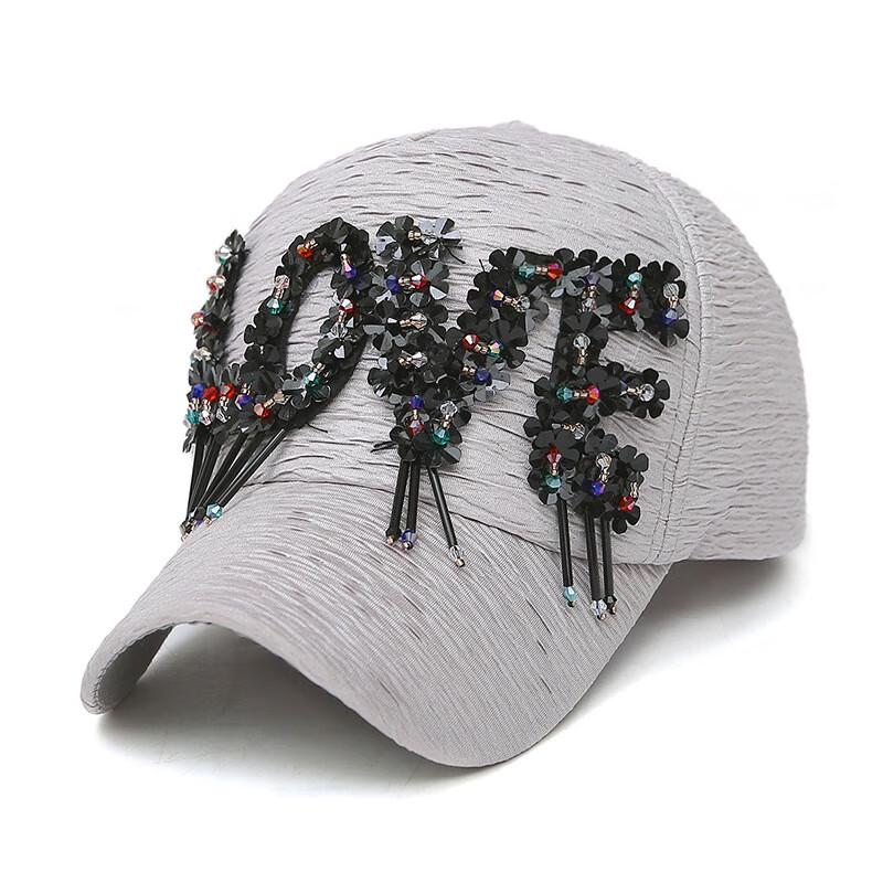 

ZHENYUEQI Korean Style Crystal LOVE Pleated Baseball Cap Adjustable