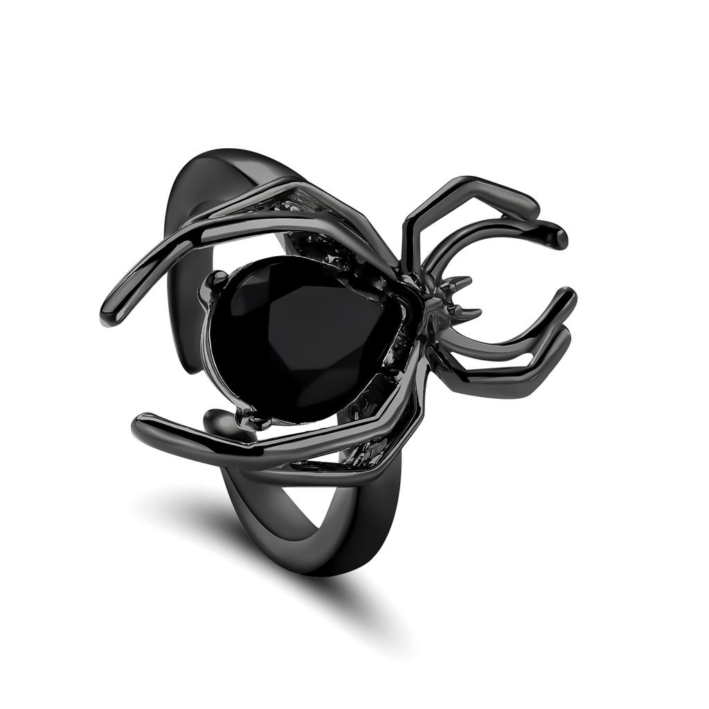 Gothic Punk Irregular Spider Webs Zircon Opening Ring Women Black Crystal Dark Animal Rings Hip Hop Fashion Party Finger Jewelry