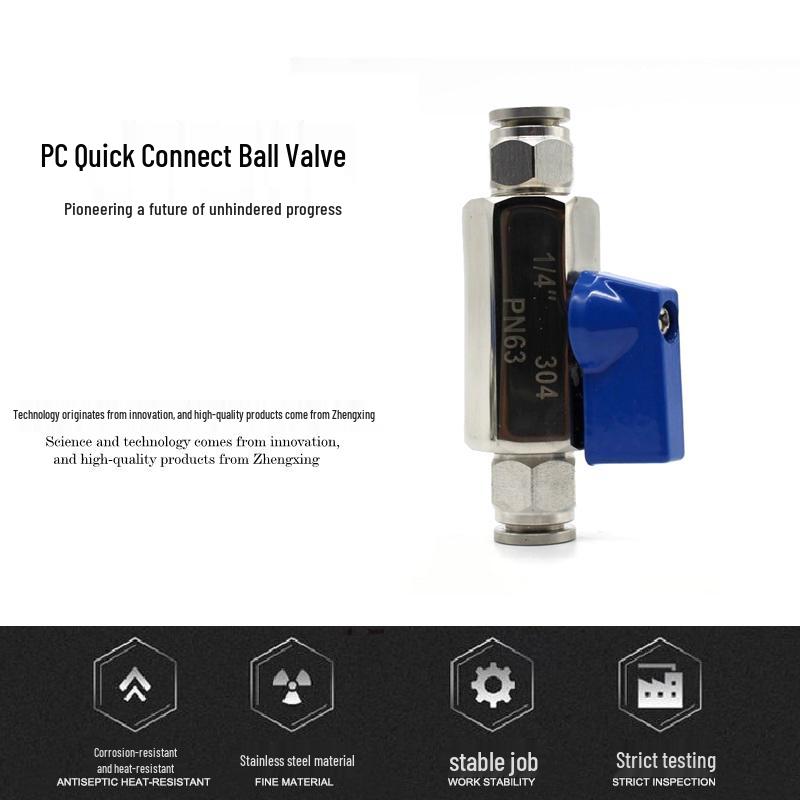 Pneumatic 304 Stainless Steel Ball Valve with Manual Male Thread Air Tube Connector