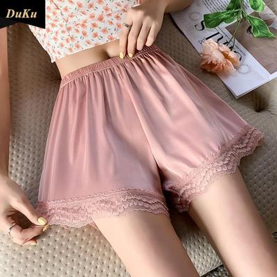 Lace Large Lace Safety Pants Women Solid Color Anti-leakage Can Wear Ice Silk Three-quarter Pants
