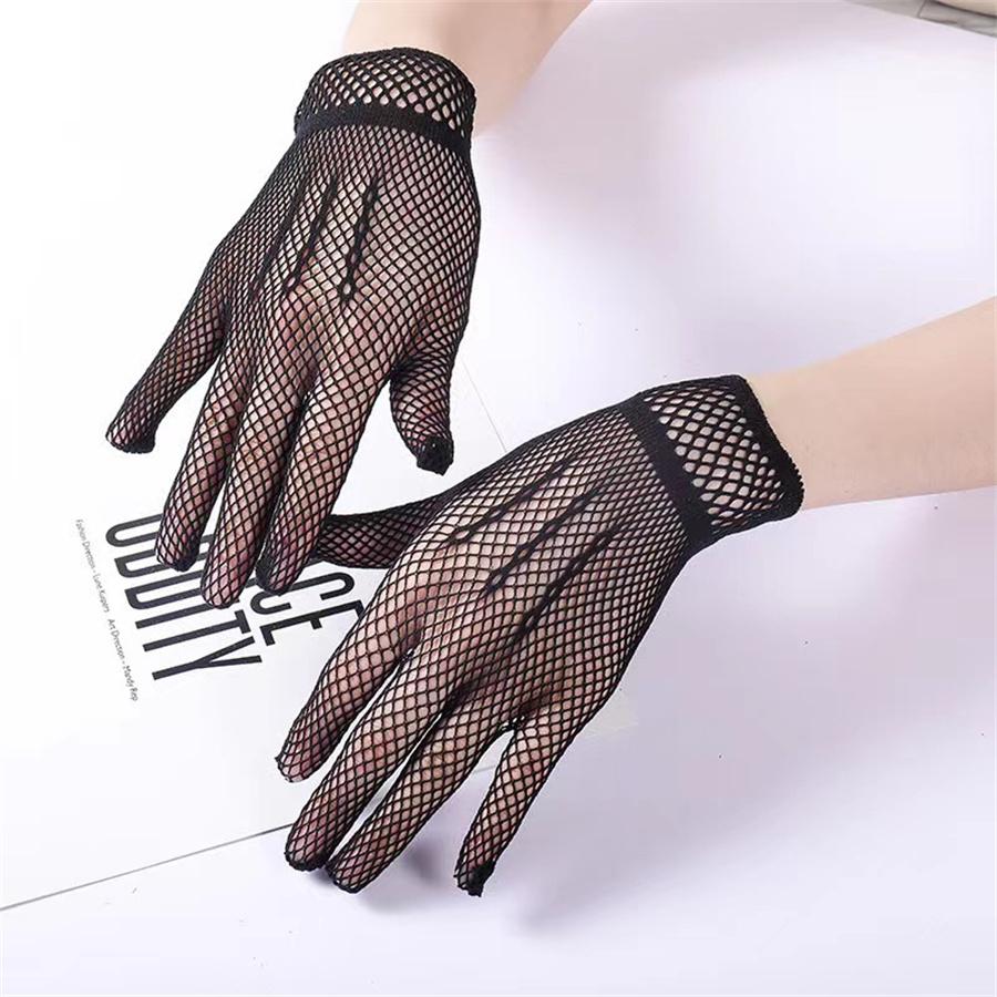 Vintage durchsichtige Netzfingerhandschuhe, kurze dehnbare Netzhandschuhe für Halloween & Kostüme