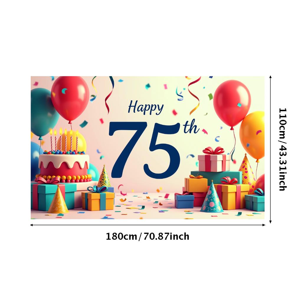Happy Birthday 75th Banner Red Balloon Birthday Party Decoration Photography Background Props Birthday Cake Backdrop Supplies