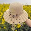 Straw Hat With Polka And Bow Design For Sun Protection Summer Beach Fashion