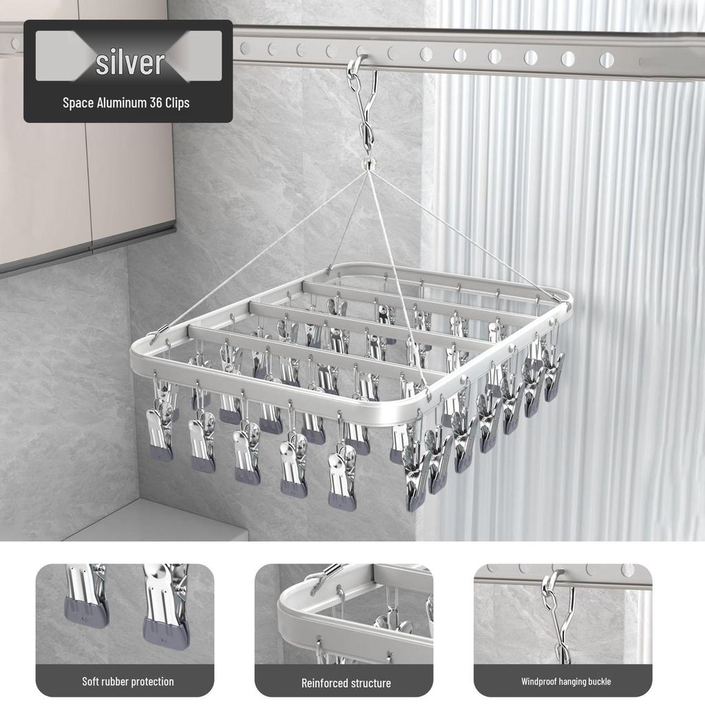 Aluminum Alloy Multi-Clip Drying Rack for Socks and Underwear
