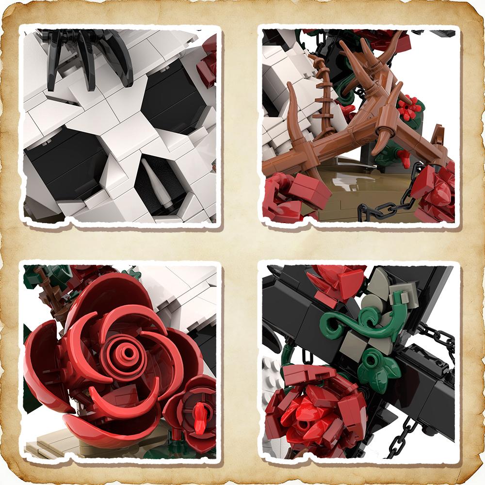 Ensemble de Briques de Construction Fleurs Crâne de Corbeau , Pot à Fleurs Crâne Collection Botanique Kit pour Adulte, Cadeau de Noël, GothiqueHorreur