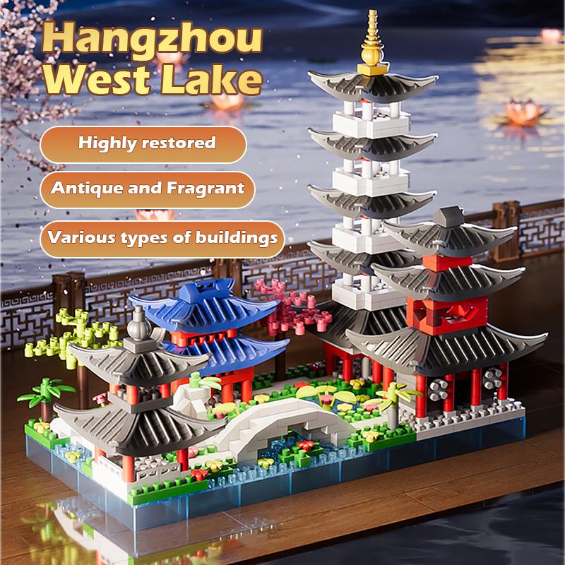 

Ханчжоу Сиху Сцена Архитектурная Модель Украшение Микрочастицы Строительные Блоки Китайский Стиль Пазл Сборная Игрушка Подарок