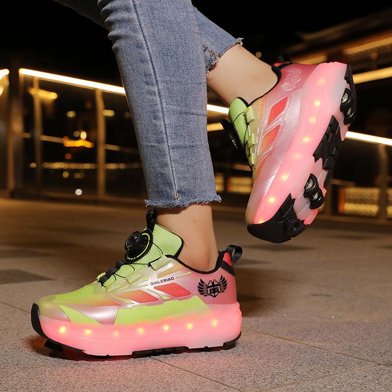 Patines de Ruedas con Freno para Niños Carga Plana Extraíble LED Cuatro Ruedas Zapatillas Deportivas Brillantes Zapatillas Brillantes para Mujer