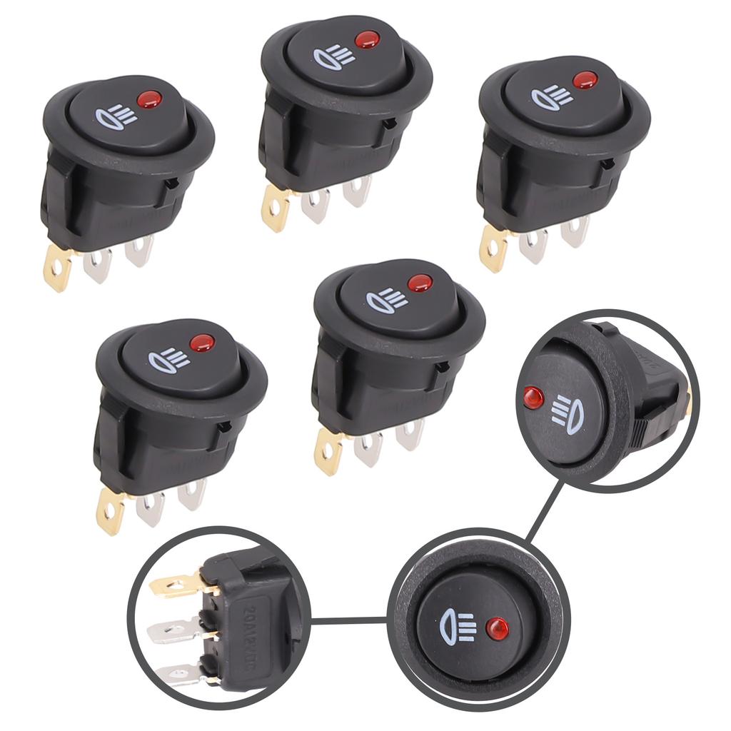 5Pcs 12V /20A Round Red LED Fog Light Rocker Switch On Off Button For Car Truck Boat Van Interior Control Panel Accessories Switches4