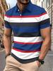 New cross-border men's casual POLO shirt V-neck button business striped versatile T-shirt top