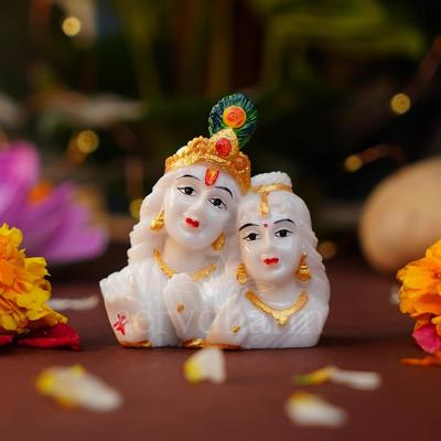 Ev Puja ve Festival Hediyeleşmesi için Radha Krishna İdol Murti Heykeli (Radha Krishna Yüzü)