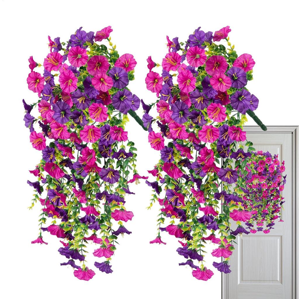 2pc Artificial Hanging Flowers Silk Petunia Fake Flowers UV Resistant Outdoor Hanging Plants Wedding Home Garden Decorations