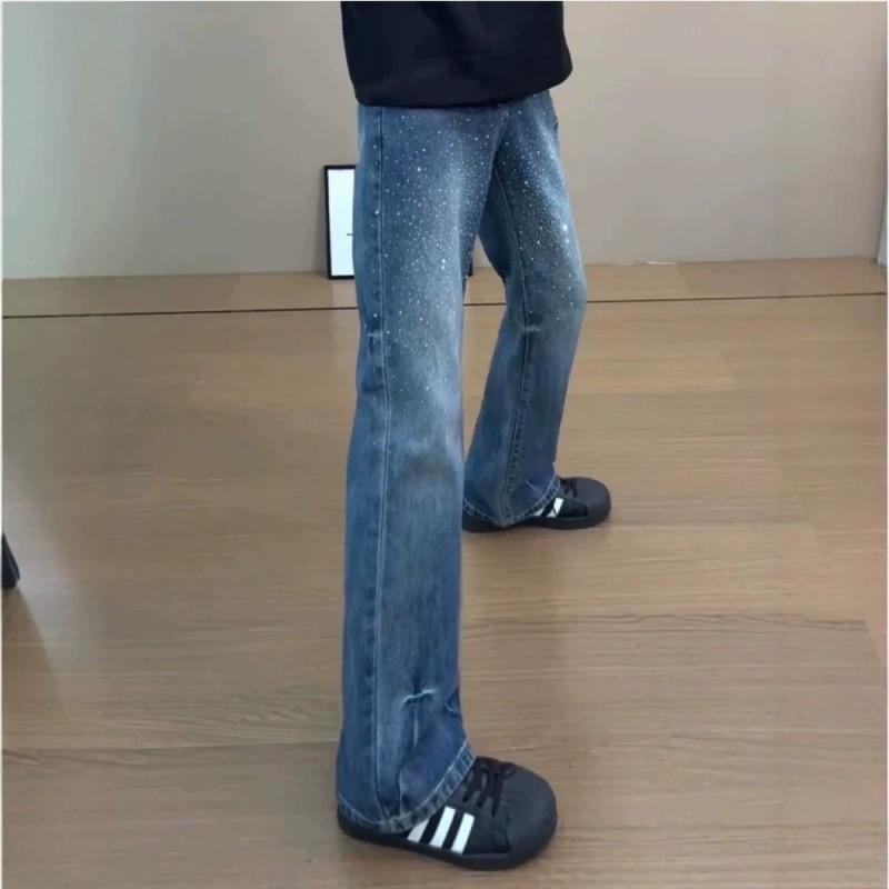 Mens Blue Denim Jeans Washed Lightning Slim Straight Leg Streetwear Style Casual Pants