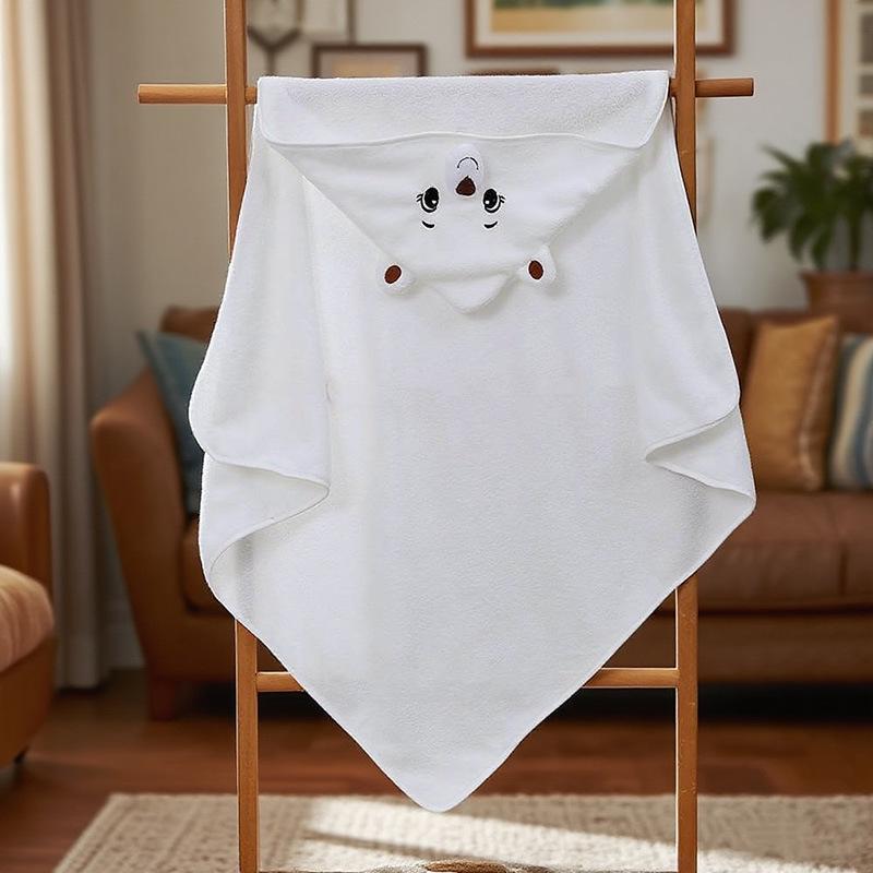 Cartoon Hooded Baby Swaddle & Bath Towel - Coral Fleece, Absorbent, Embroidered, Newborn To Toddler