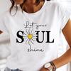 Womens White Short Sleeved Tshirt Love Printed Casual Simple Fashion Tshirt with Arrow Feather Design Fashion Trend Top