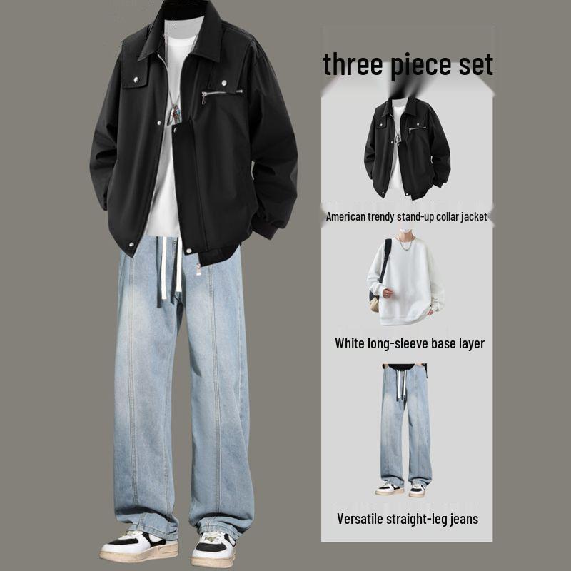

Men s Retro Workwear Fleece-Lined Jacket & Jeans Set - Three-Piece Outfit Default Item