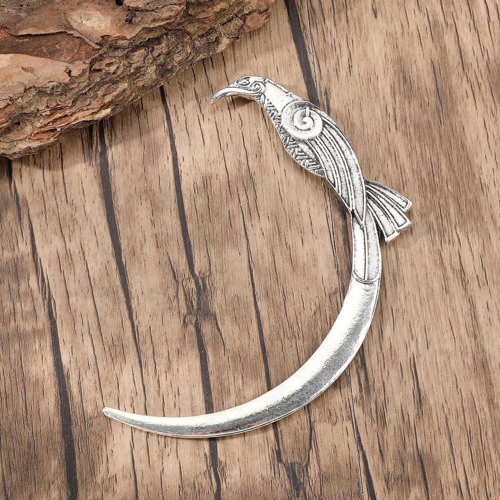 Vintage Viking Rune Raven Moon Crescent Hairpin - Norwegian Style Party Accessory