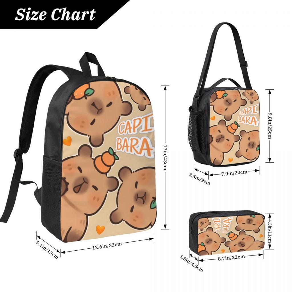 3Pcs Funny Capybara Kawaii School bags Set for Kids Pencil Boxes Backpack Sets with Lunch Box For School Students Knapsack