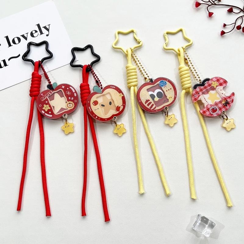 1In Photo Card Holder Cartoon Apple Shaped Photo Album Keychain For Bags Acrylic Charm Kpop Idol Photocard Protector Cover