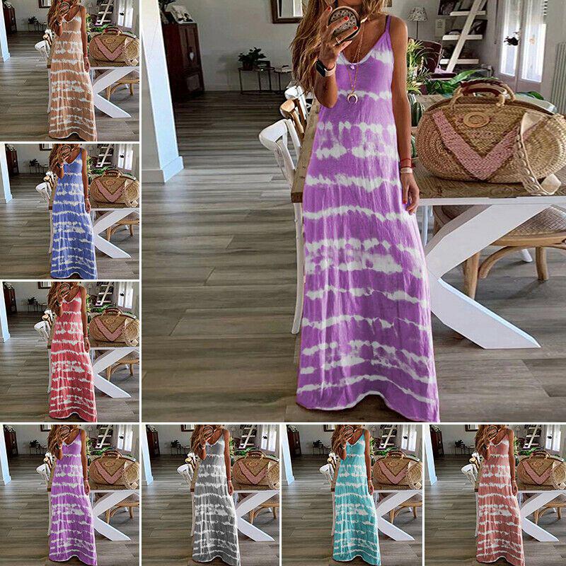 Women Summer Casual Long Maxi Dress With Fashionable Print For Beach Outings