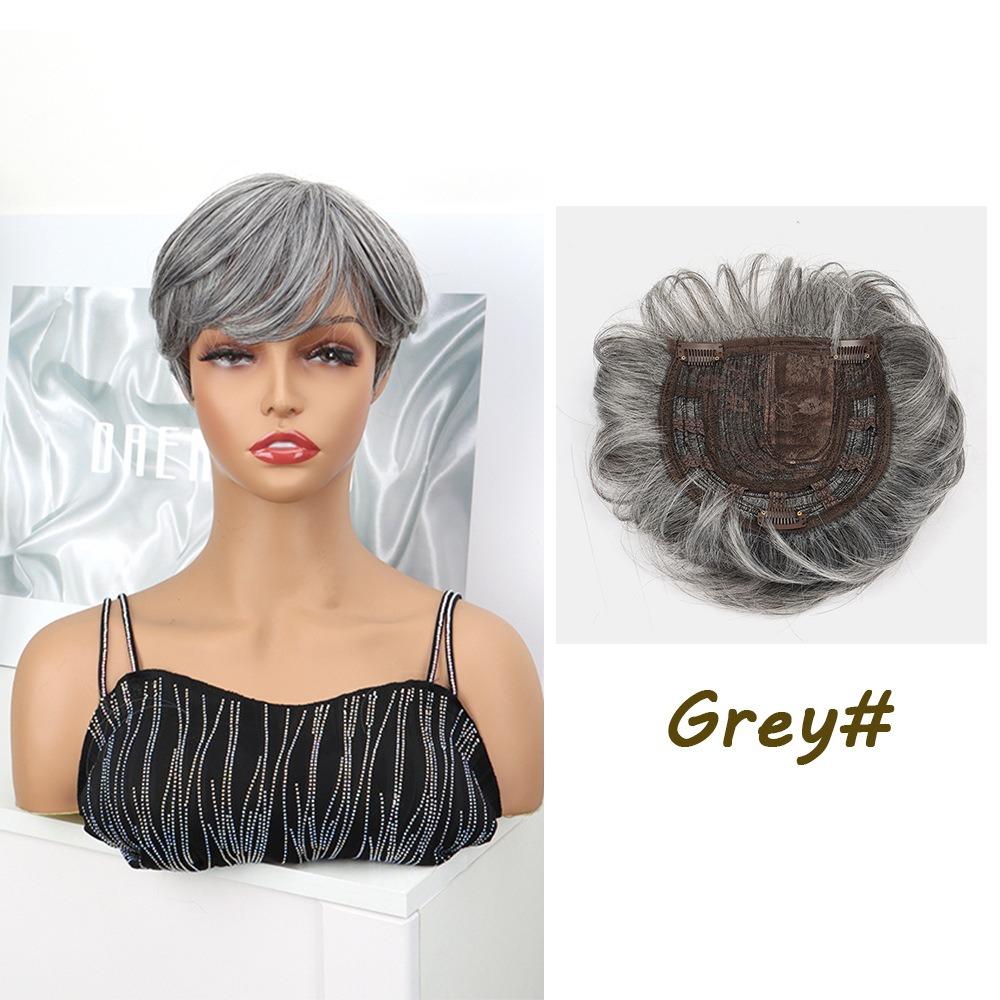 Hair Extension Everyday Short Hair Topper Clip In Fringe Hair Pieces  Gray Root Coverage