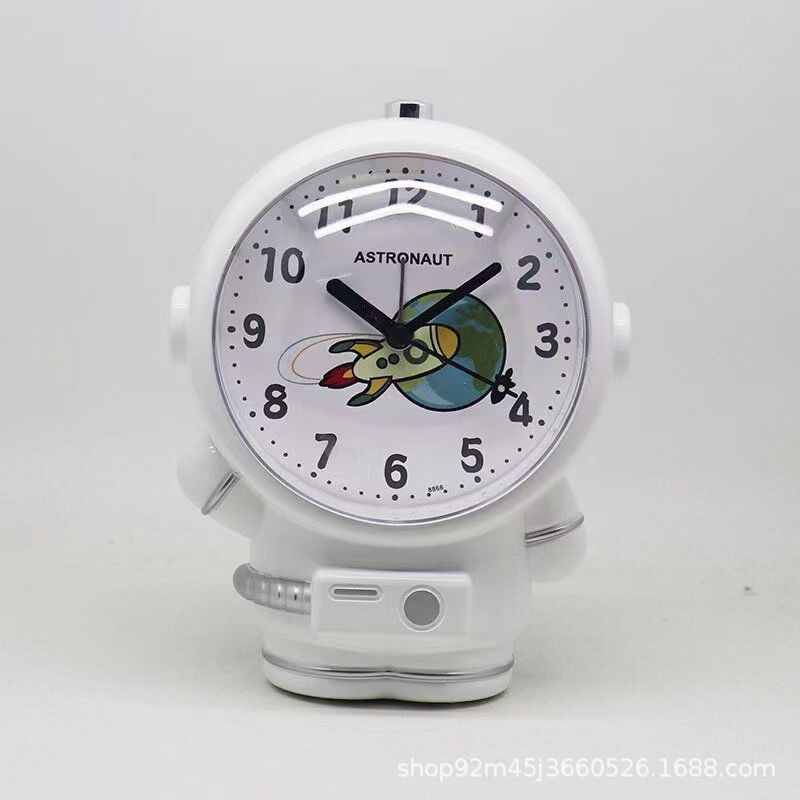 Creative Astronaut Table Clock Bedside Alarm Clock with Voice Alarm and Back Light for Kids белый