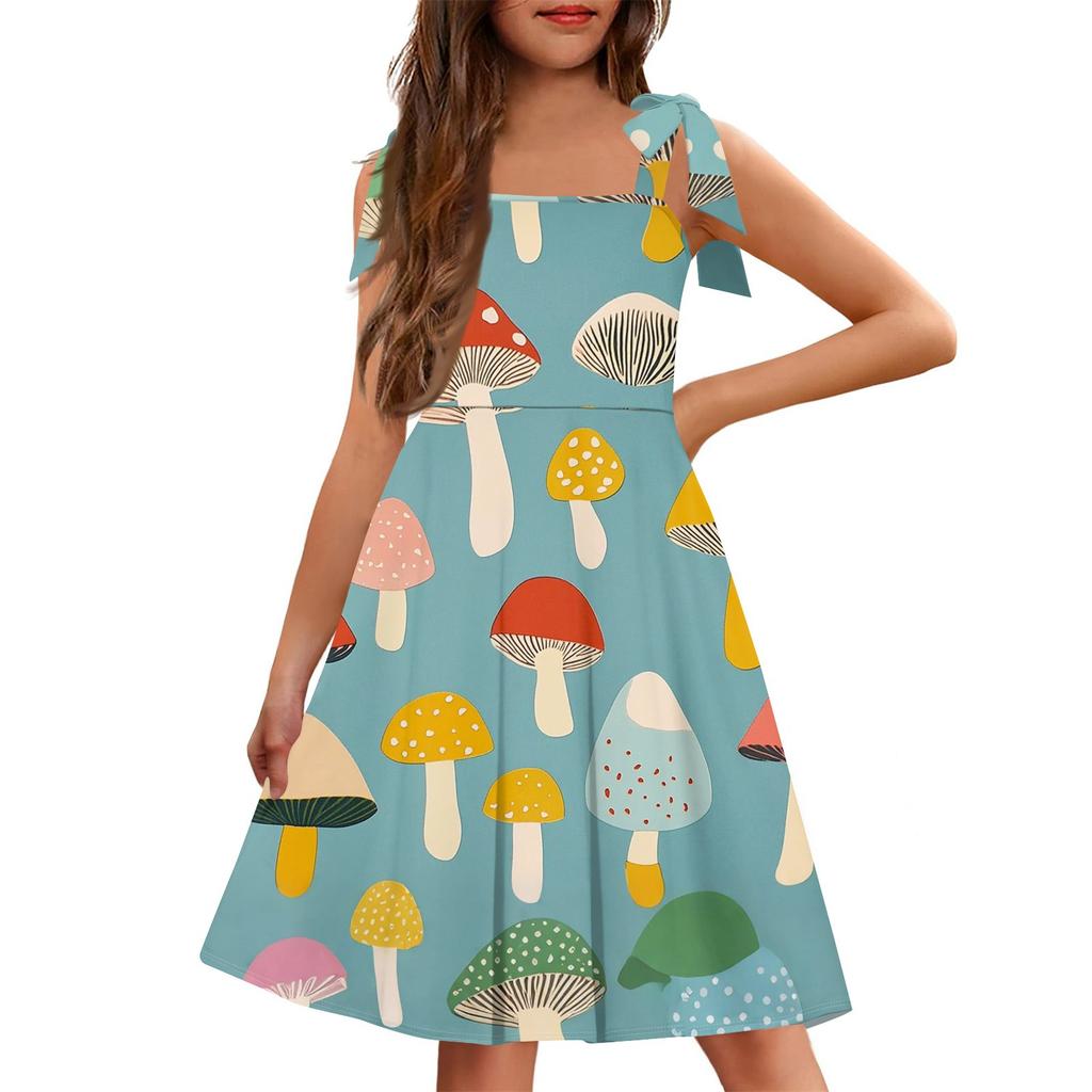 Children's Jumpsuit Cuffless Pocket Square Collar Casual Cute Printed Dress