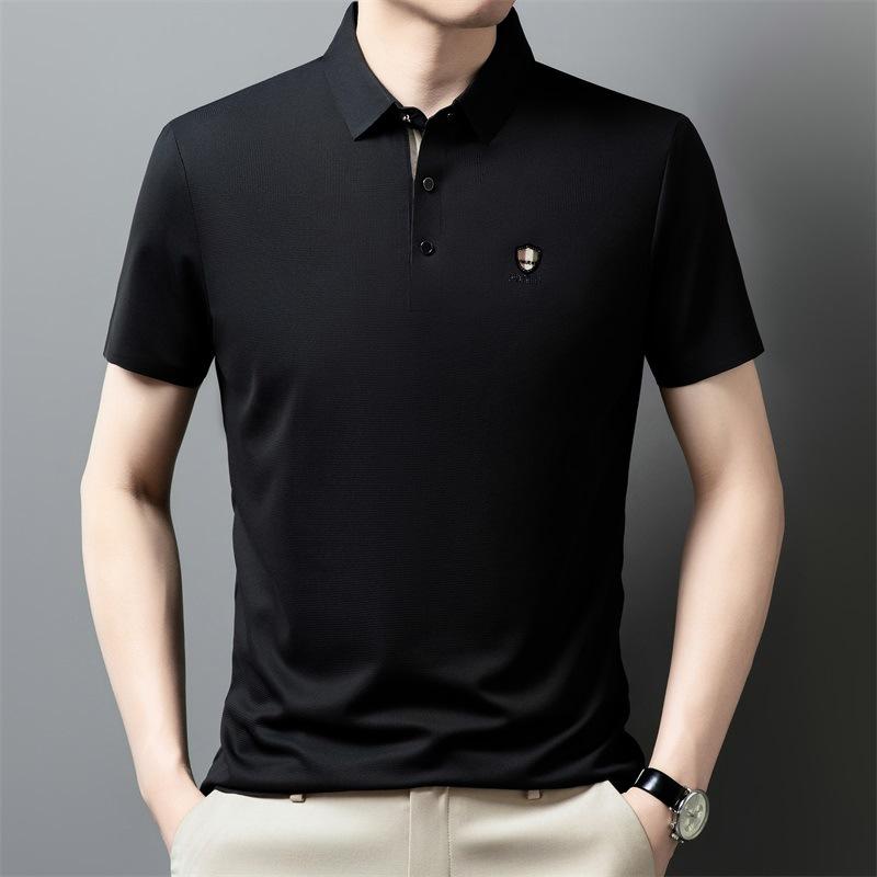 Ice Silk Traceless Short Sleeve T-Shirt Men'S Business Casual Polo Shirt Lapel Half Sleeve T-Shirt Top