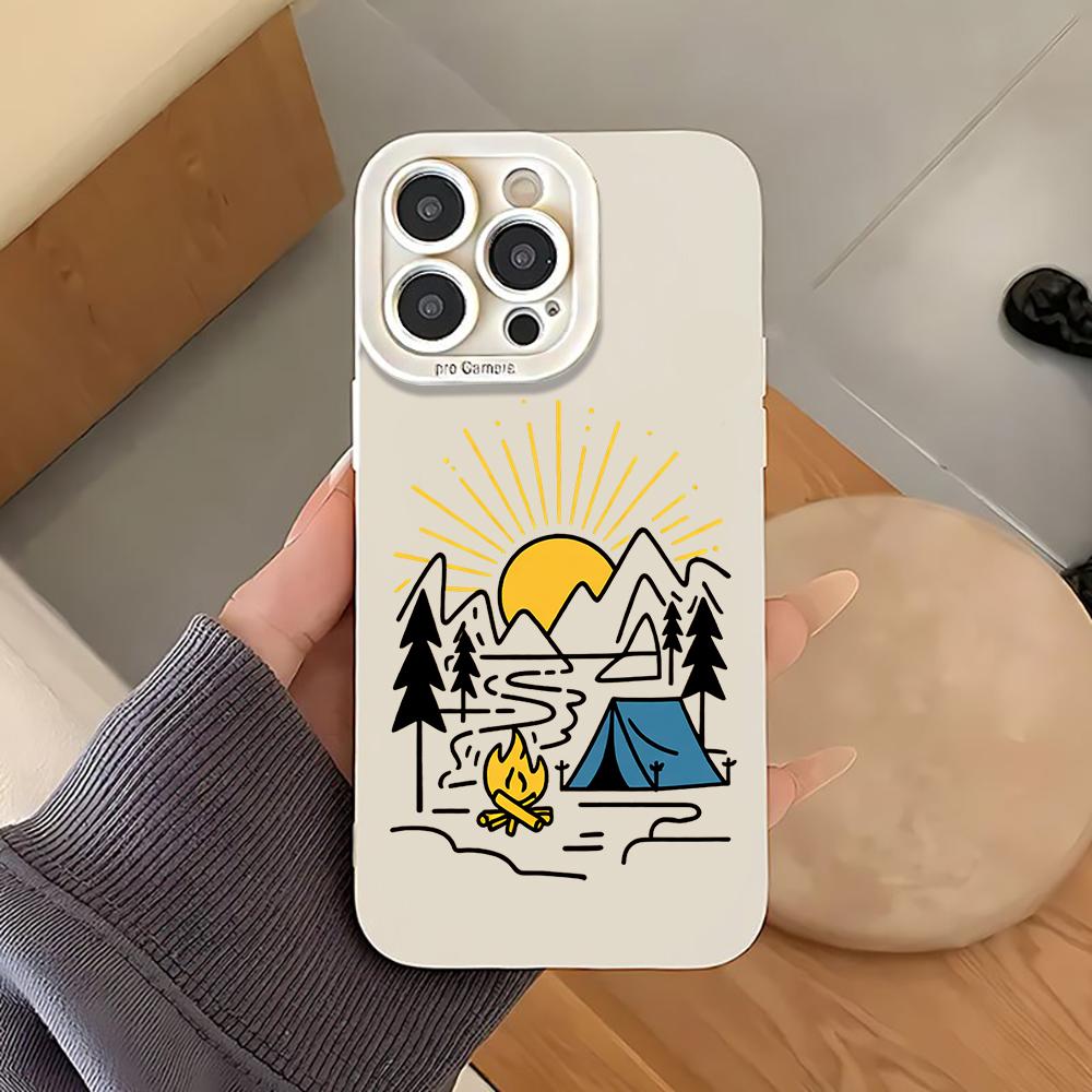 Trendy Camping Phone Case For iPhone 13 12 17 16 15 14 11 Pro Max For iPhone 15 16 14 7 8 Plus XS XR X Antishock Silicone Cover