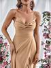 European Spring 2026 Strappy Off-Shoulder Sleeveless Slit Solid Color Elegant Women's Dress
