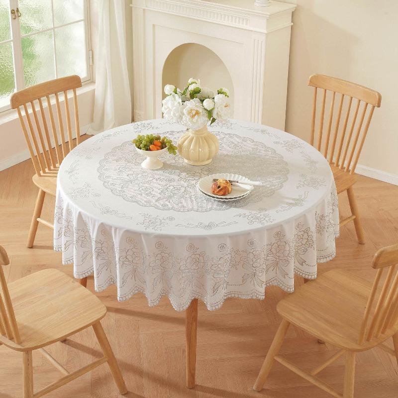 1pcs Round Waterproof Tablecloth Flower Dinning Table Cover Wedding Party Tables Cloth Home Kitchen Decoration Environmentally Friendly Tablecloths