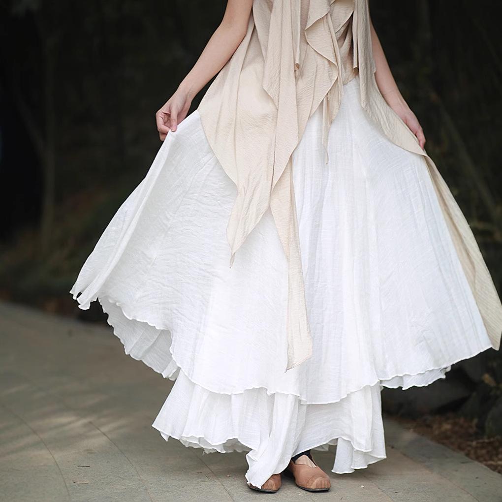25 Jarní/Letní Chladný Tón Tencel Bambus Vrstvená Dvouvrstvá Maxi Swing Midi Sukně