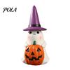 Halloween Witch Hat Decoration Ghost Night Light, Resin Figurine with Glowing Pumpkin Bucket, Warm Cozy Autumn Room Accents LED Amber Lamp, Farmhouse