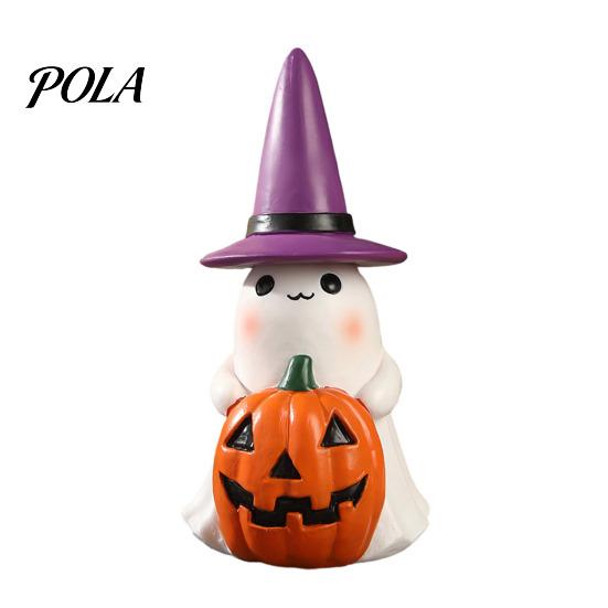 Halloween Witch Hat Decoration Ghost Night Light, Resin Figurine with Glowing Pumpkin Bucket, Warm Cozy Autumn Room Accents LED Amber Lamp, Farmhouse